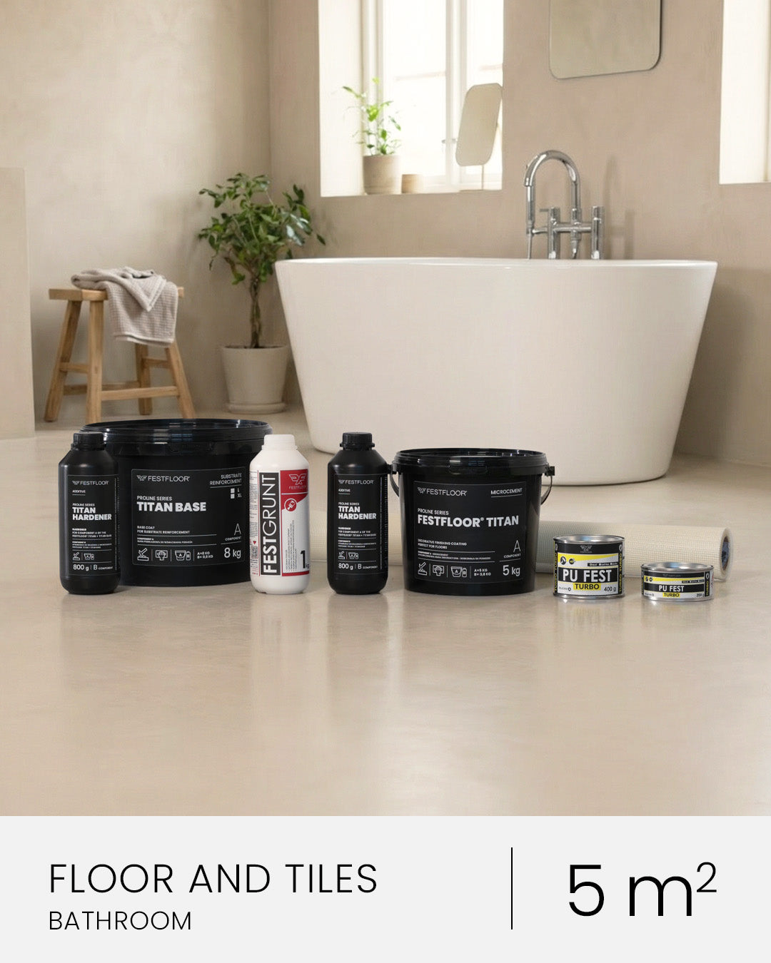 Zestaw mikrocementu na podłogę i płytki w łazience FESTFLOOR TITAN - 5m²