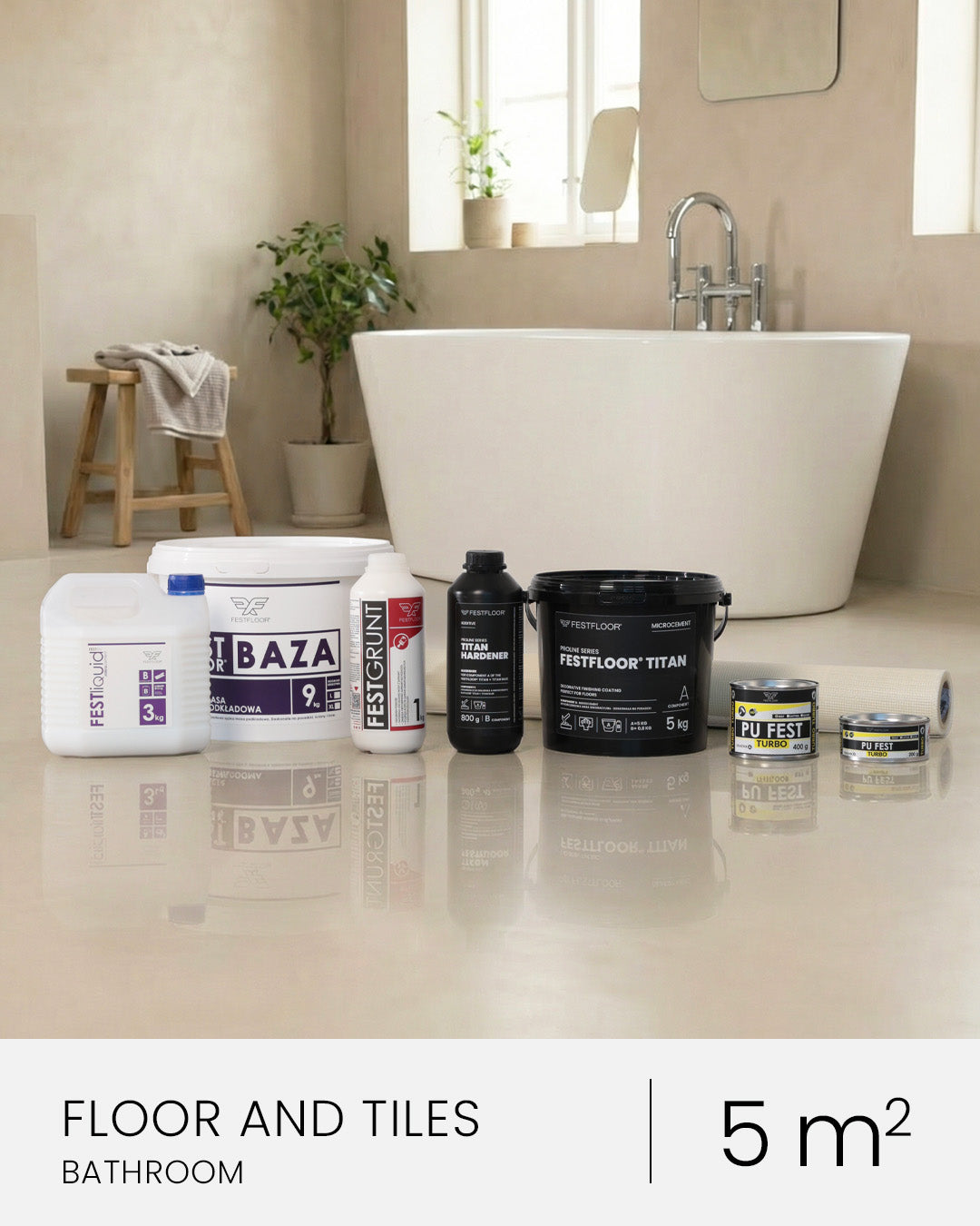 Zestaw mikrocementu na podłogę i płytki w łazience FESTFLOOR TITAN - 5m²